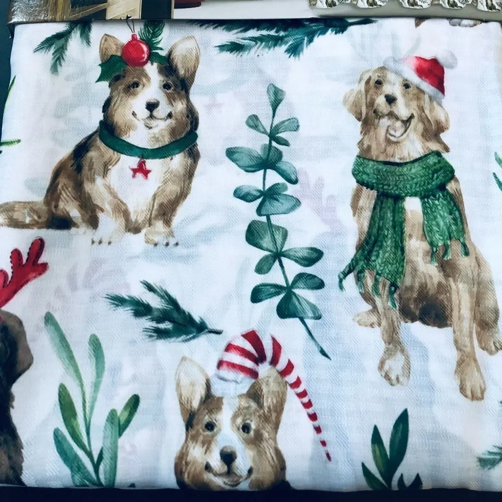 Christmas Corgi Golden Retriever Dogs Print Holiday Dog Shower Curtain